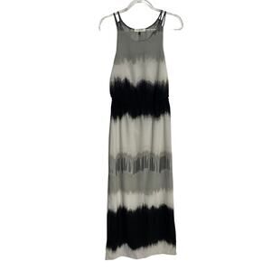 Halston Heritage Tie-Dye Maxi Dress Sleeveless Lightweight Black Gray Medium NEW